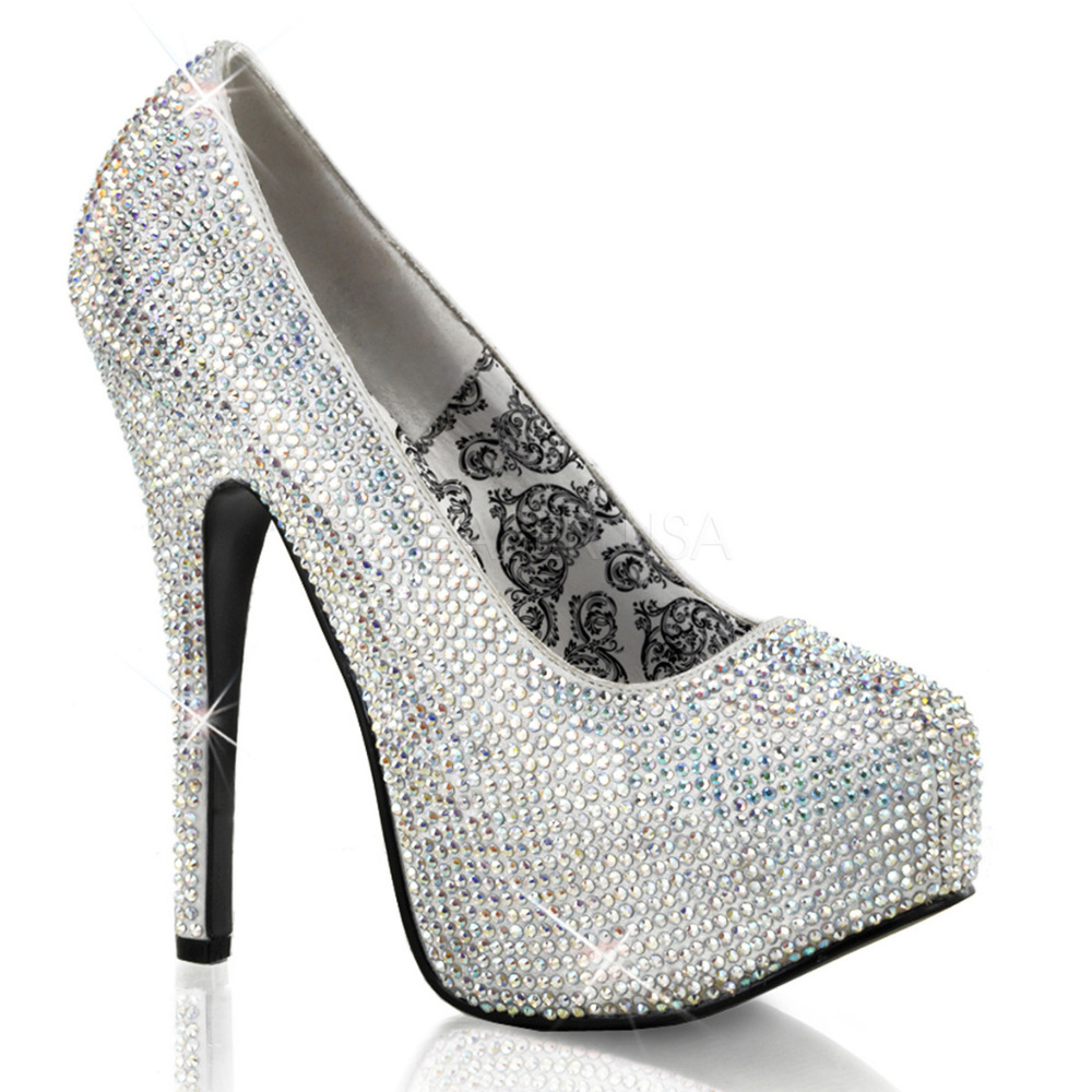 Silver Rhinestone High Heel Dress Shoe Size 8